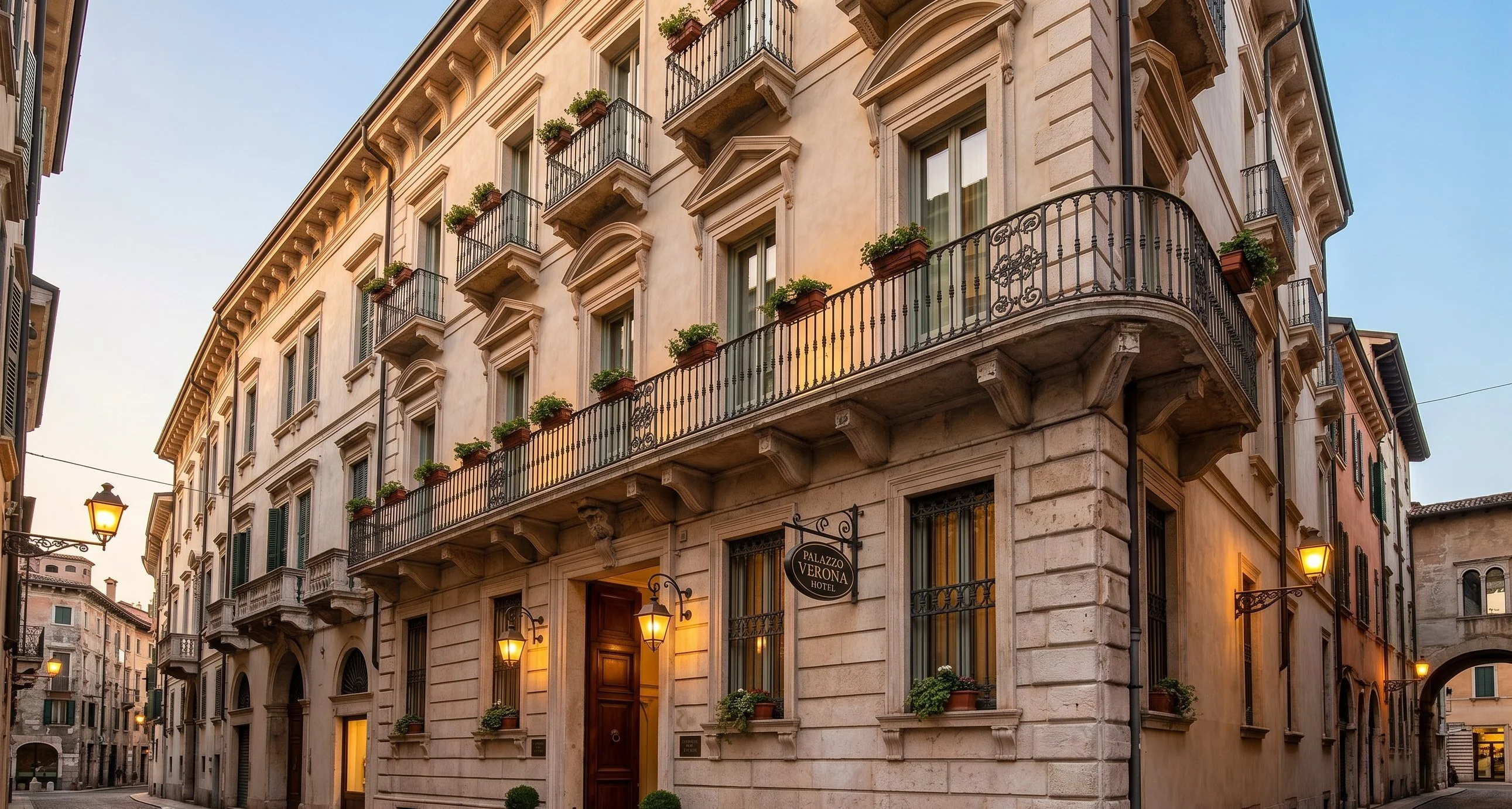 Historic palazzo hotel on central Verona street near the Arena di Verona