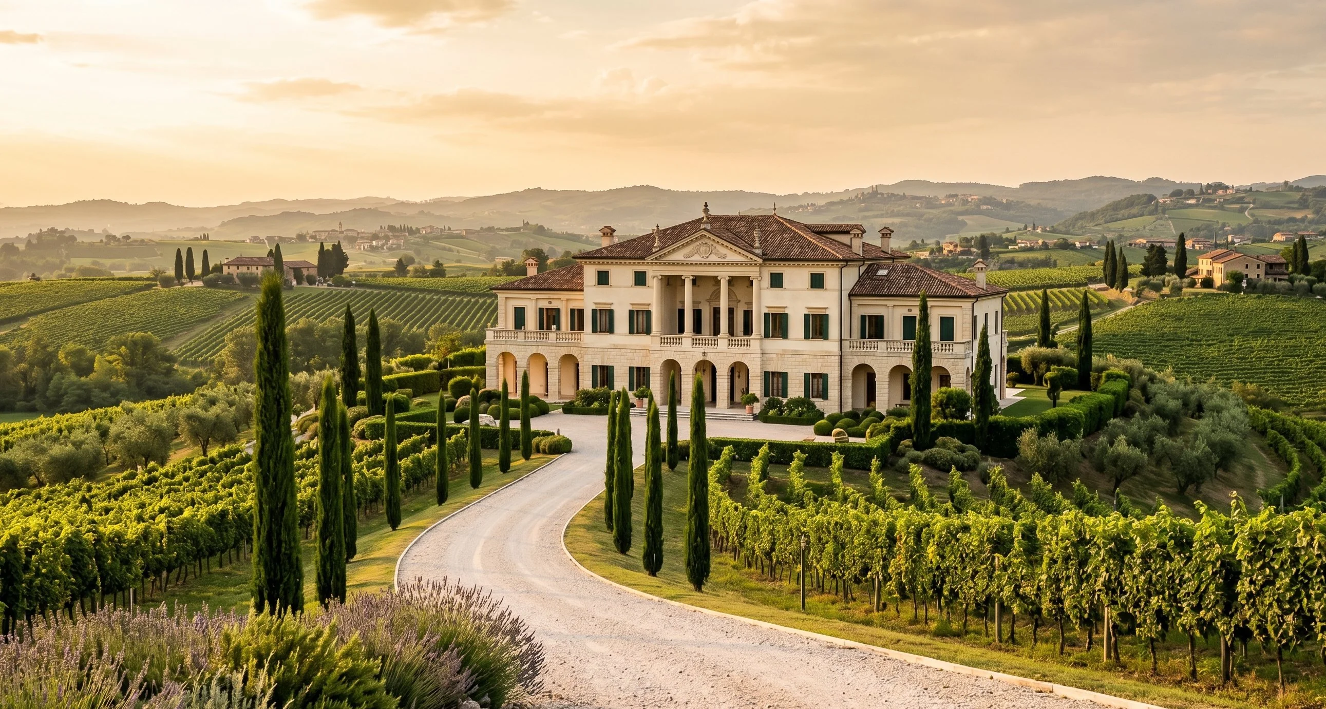 Neoclassical villa surrounded by Valpolicella vineyards in the Classico zone, Veneto
